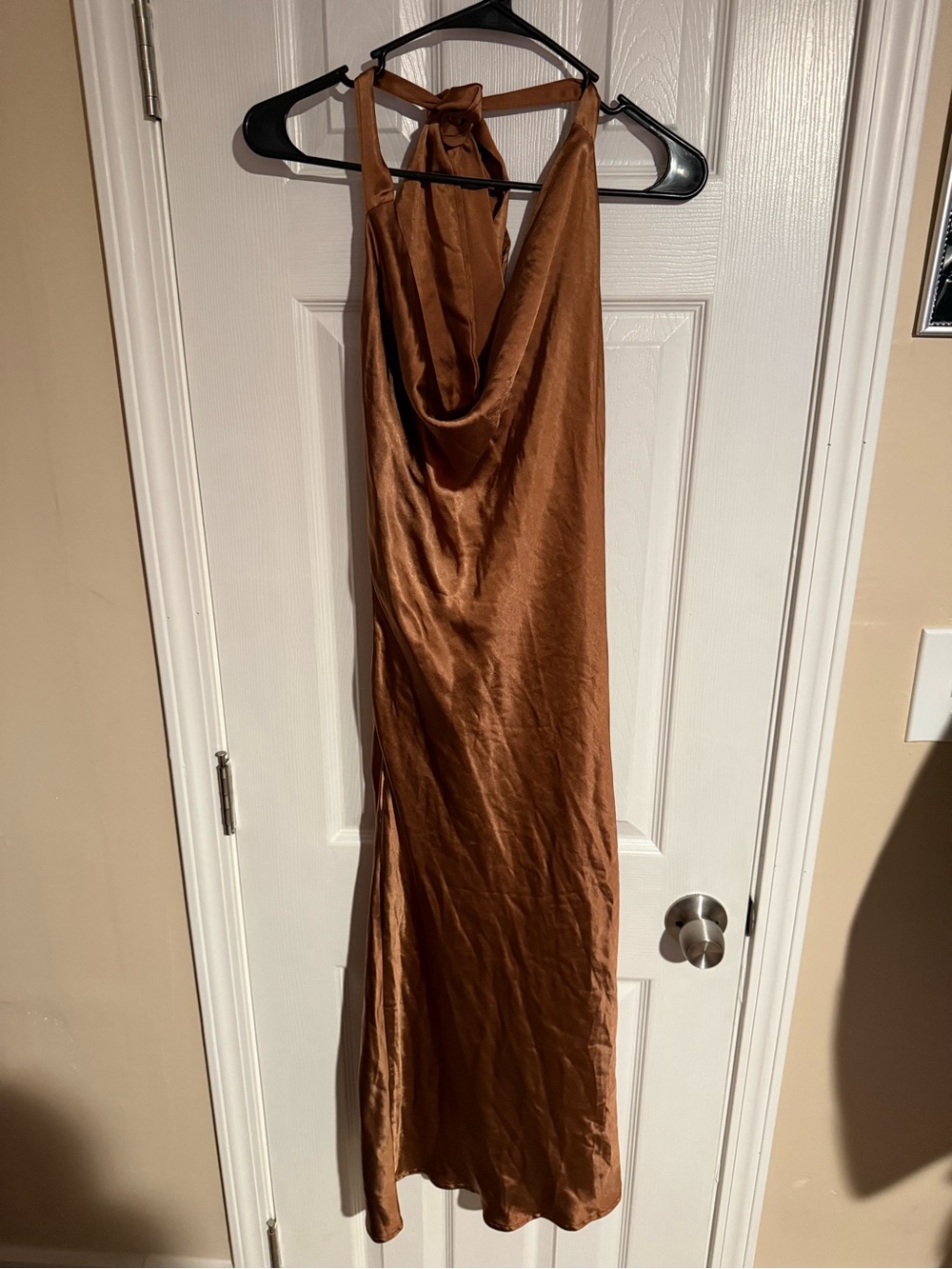 Lulu's Copper Brown Satin Halter Slip Dress